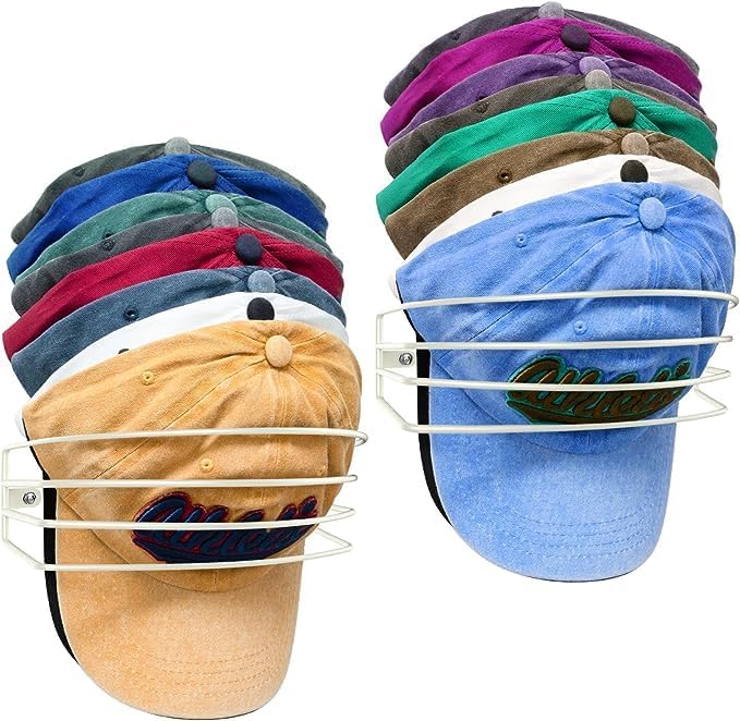 Perchero de metal para gorras de béisbol, organizador de sombreros para pared y puerta, paquete de 2 para almacenamiento de 30 sombreros (blanco)