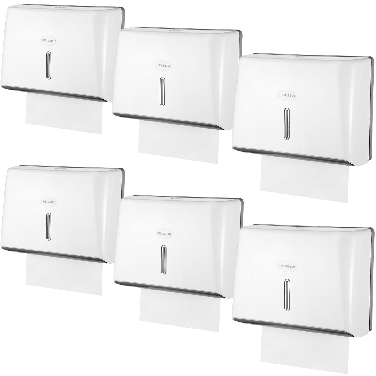 Tioncy Paquete de 6 dispensadores de toallas de papel para montaje en pared comercial con adhesivo de bloqueo, sin taladrar ni tornillos, de plástico blanco, triple pliegue, soporte para toallas de