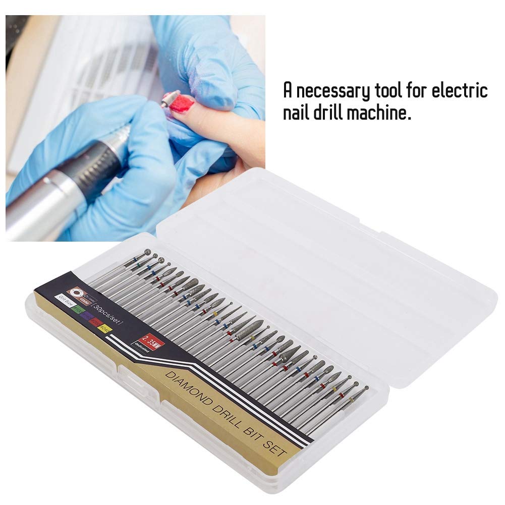 30Pcs/Set Punta per trapano per unghie Testa di smerigliatura per diamanti Trapano per nail art Kit testa smalto Trapano per unghie Accessori per macchine per nail art(A)