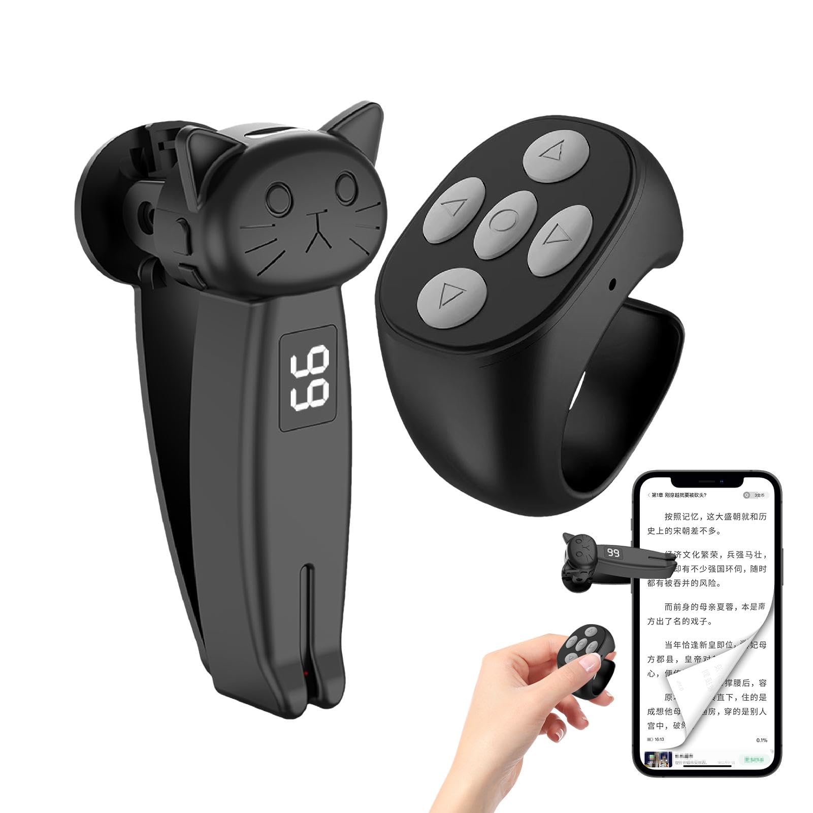 Girador de página inalámbrico para Kindles, anillo de desplazamiento para teléfono, , Tiks Tok, obturador remoto de cámara, controlador selfie, girador de páginas, de pantalla, clicker de