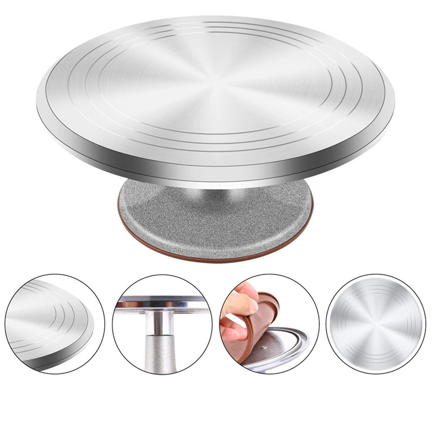 Tocadiscos giratorios de aluminio de 14 pulgadas, con parte inferior de silicona antideslizante para cupcakes, pasteles y decoraciones de pasteles, suministros para hornear