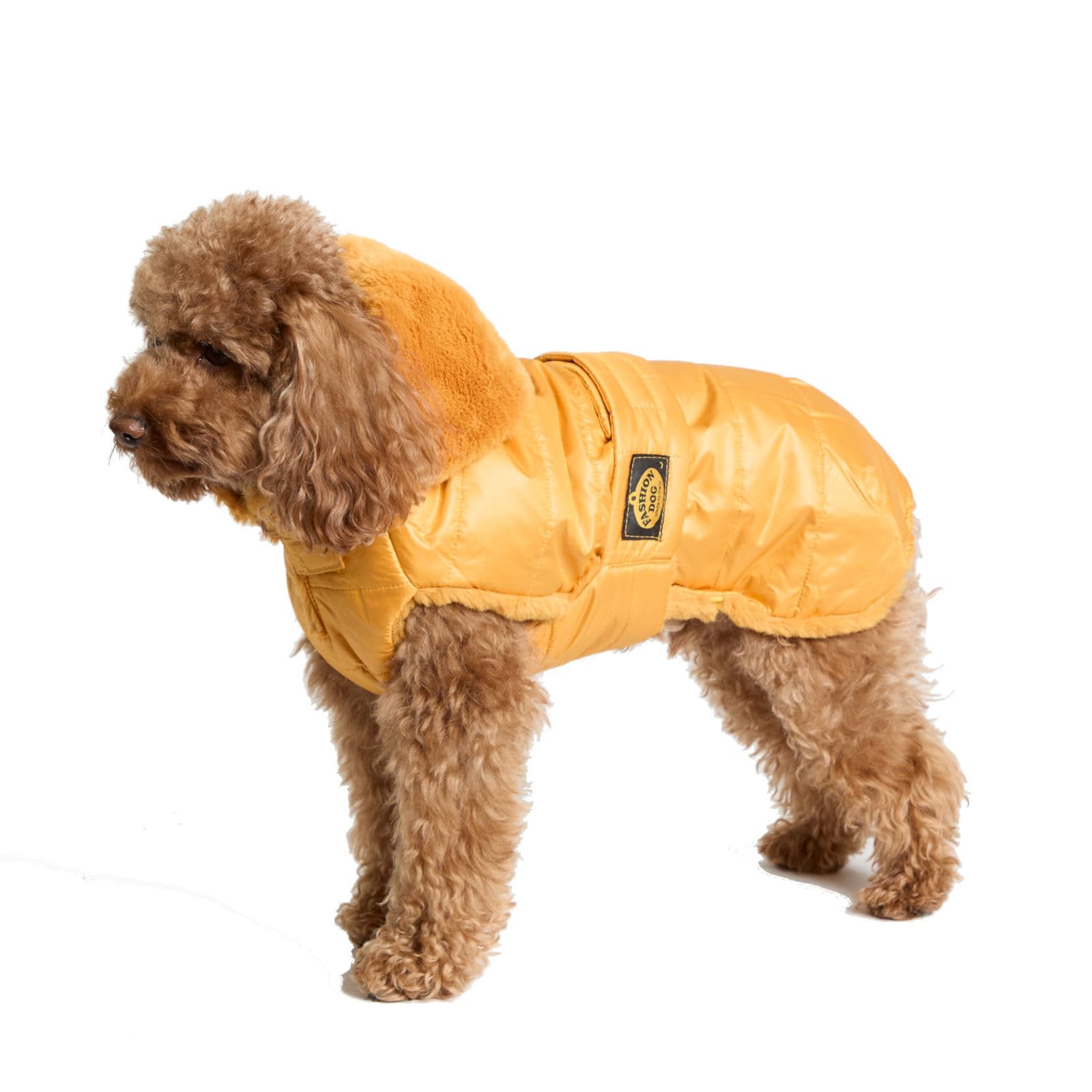 Fashion Dog Hunde-Steppmantel mit Abnehmbarer Kapuze - Ocker-Gelb - 36 cm