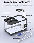 Pawfly 2 Gallon Fish Tank, Ultra Clear Aquarium Starter Kit with 6 W LED Aquarium Light, Mini Air Pump, Filter, Siphon Vacuum Water Changer & Basket, Small Fish Tank for Betta