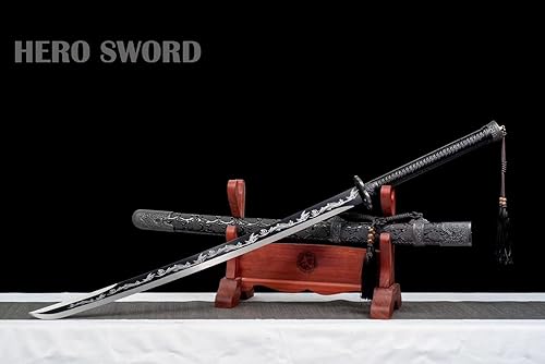 Miniatura 4 de HERO SWORD Espada de acero managanés de combate real de 44 pulgadas, espada china afilada de espiga completa, espada de Kung Fu, espada de Wu Shu,