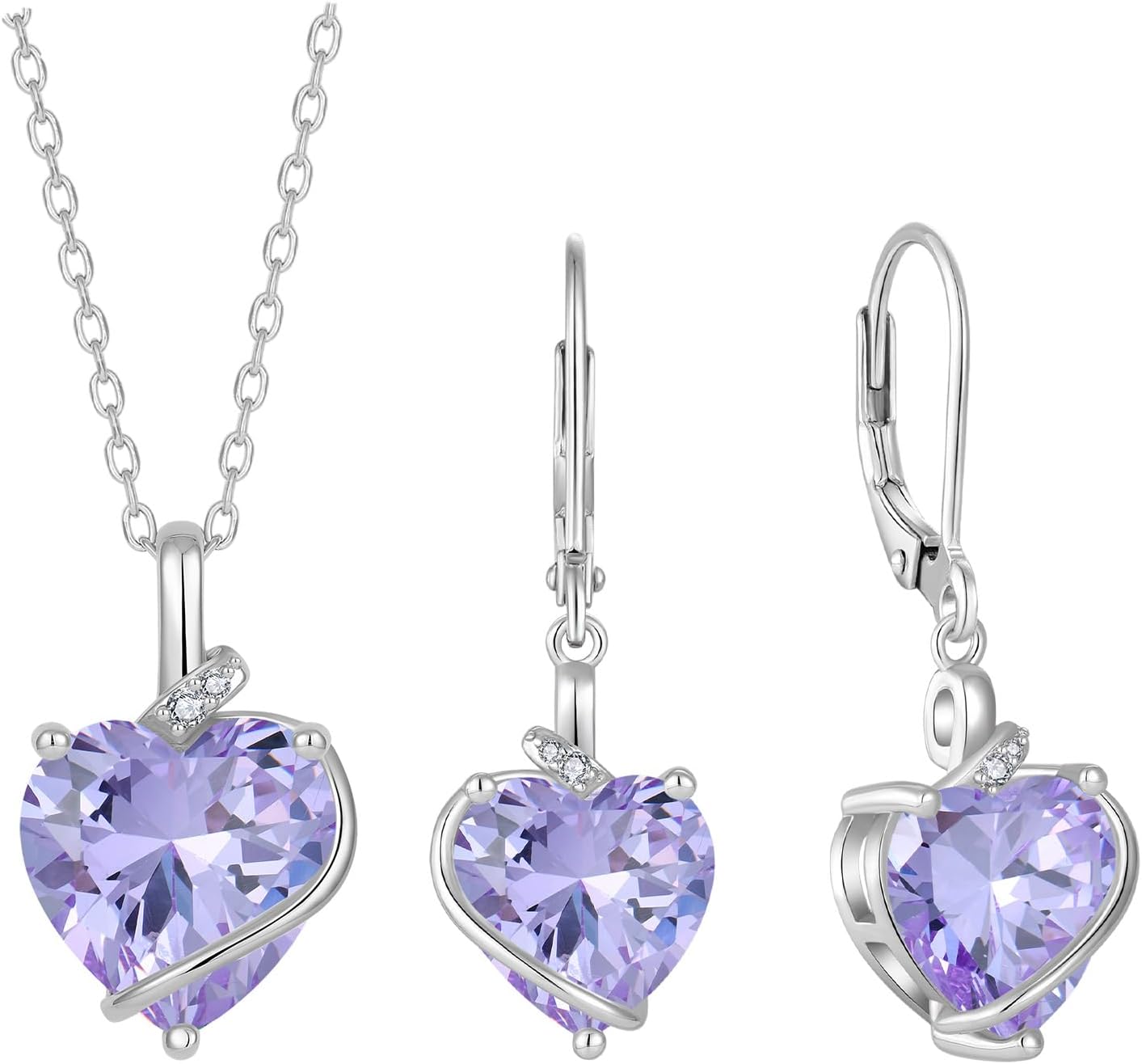 Alexandrite Jewelry Set Silver Tone Heart Shaped June Birthstone Pendant Necklace Dangle Drop Earrings for Women