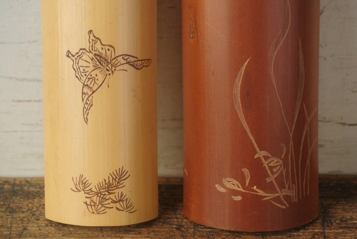 Amazon.co.jp: 時代煎茶道具竹茶合2点検】在銘蝶草花茶量茶匙茶則仙媒