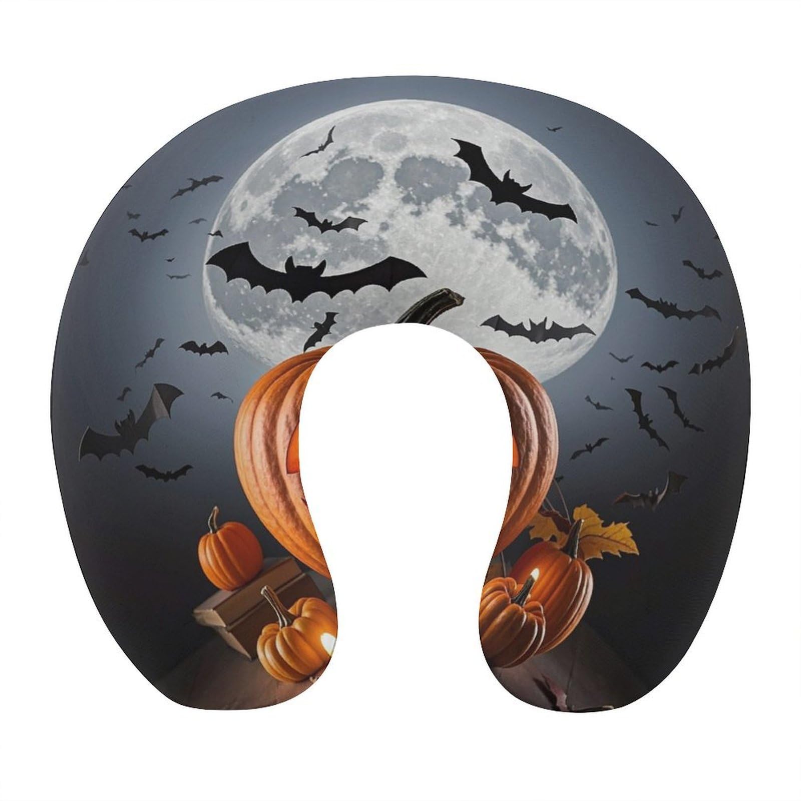 FekiLoot Halloween Moon Bat Pumpkin Travel Pillow U Shaped Neck Pillow Comfortable Memory Foam Pillow Portable Soft Headrest Lightweight Neck and Head Support for Planes Trains Self-Driving Cars