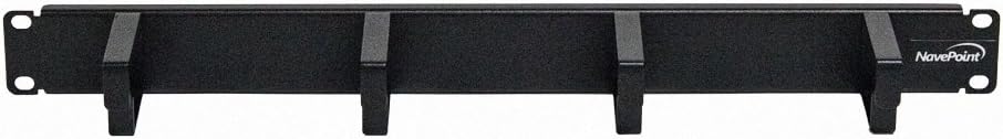 Navepoint 1U Horizontal 19-Inch Rack Mount Cable Management Panel with 4 D-Rings 2-Inches Deep Black 2-Pack
