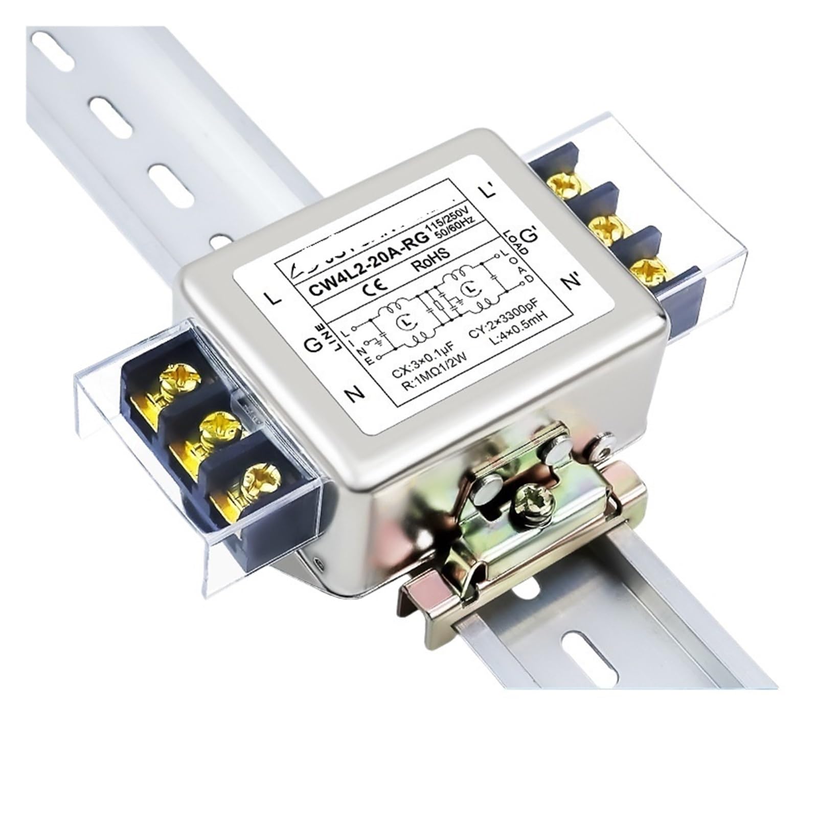 YTMJPQQJI Single-Phase AC Power Filter 220v Anti-Interference Purifier CW4L2-10/20A-RG Terminal Rail(4 Base MountCW4L2 20A RG)