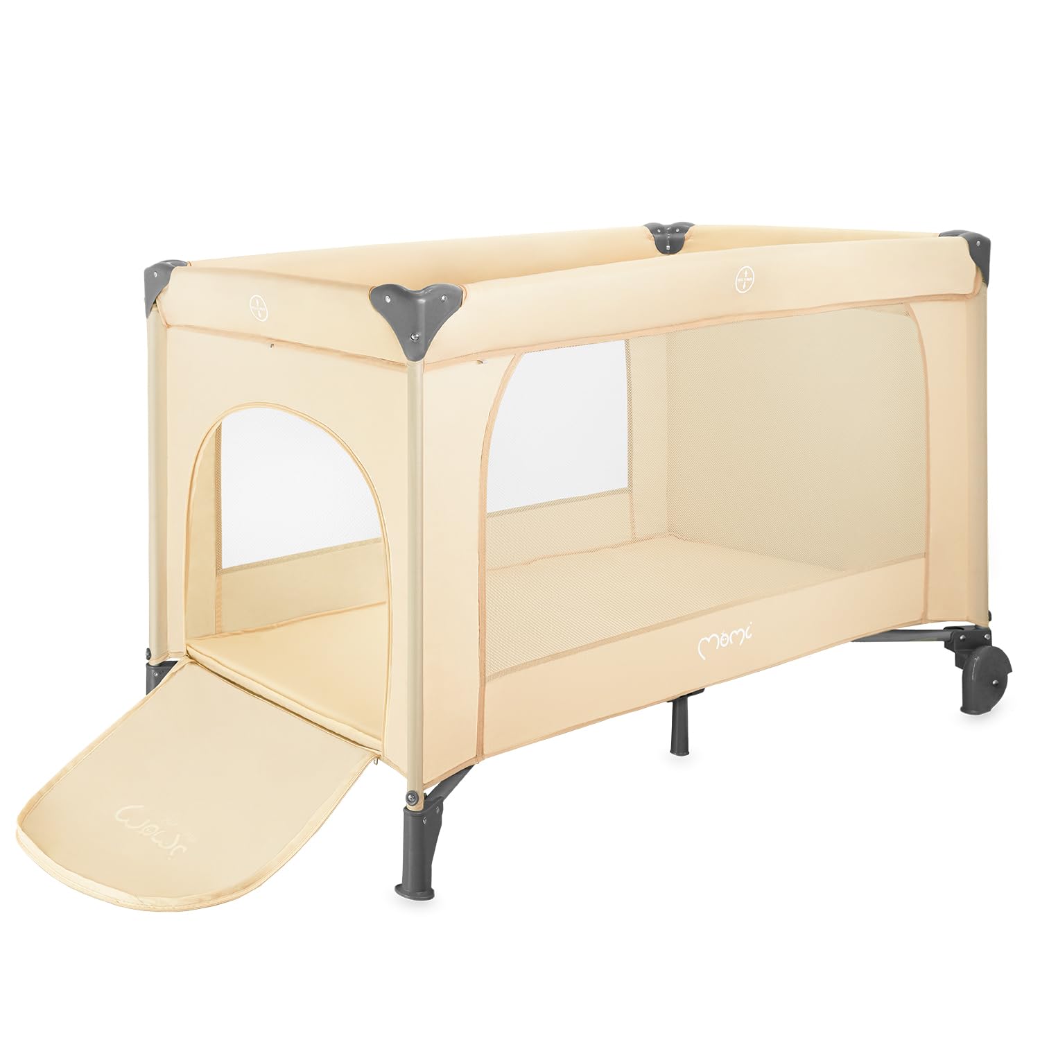 Momi BELOVE Plus 2 w 1, składane łóżeczko podróżne, 2 w 1, dla niemowląt do 9 kg i dzieci do 15 kg, z materacem, drążkiem z zabawkami, przewijakami i torbą transportową