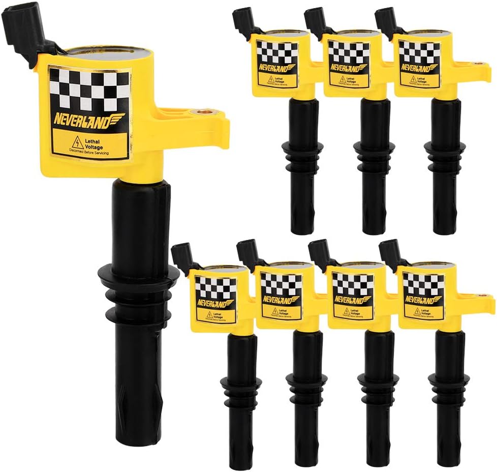 NEVERLAND 8 Pack DG511 C1541 FD508 Straight Boot Ignition Coils for Ford Lincoln Mercury V8 V10 4.6l 5.4l 6.8l Upgrade 15% More Energy F-150(Yellow)