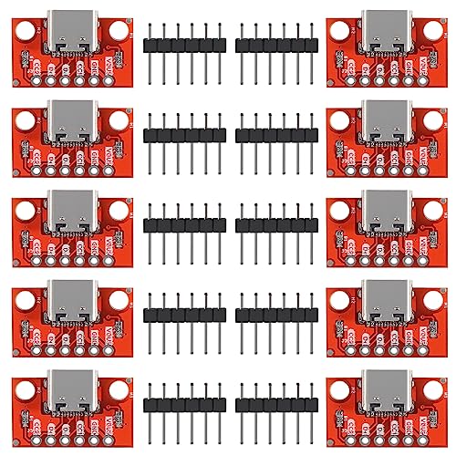 D-FLIFE 10pcs USB Type-C Breakout Board Serial Basic Breakout Female Connector Type PCB Converter Board