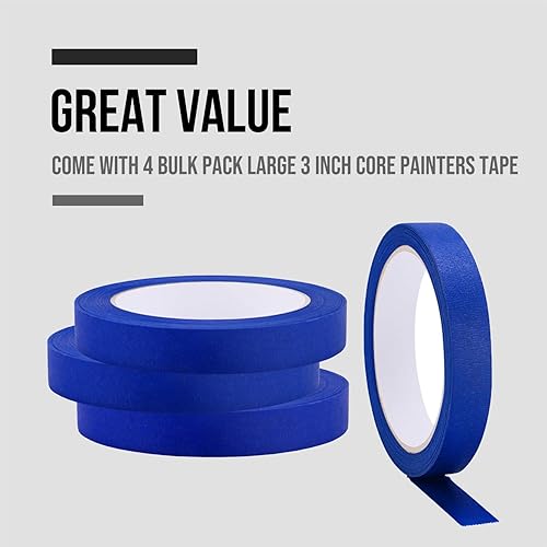 Miniatura 5 de Lichamp Cinta adhesiva azul de 3/4 pulgadas, paquete de 4 cintas adhesivas azules de 3/4 pulgadas x 55 yardas x 4 rollos (220 yardas en total)