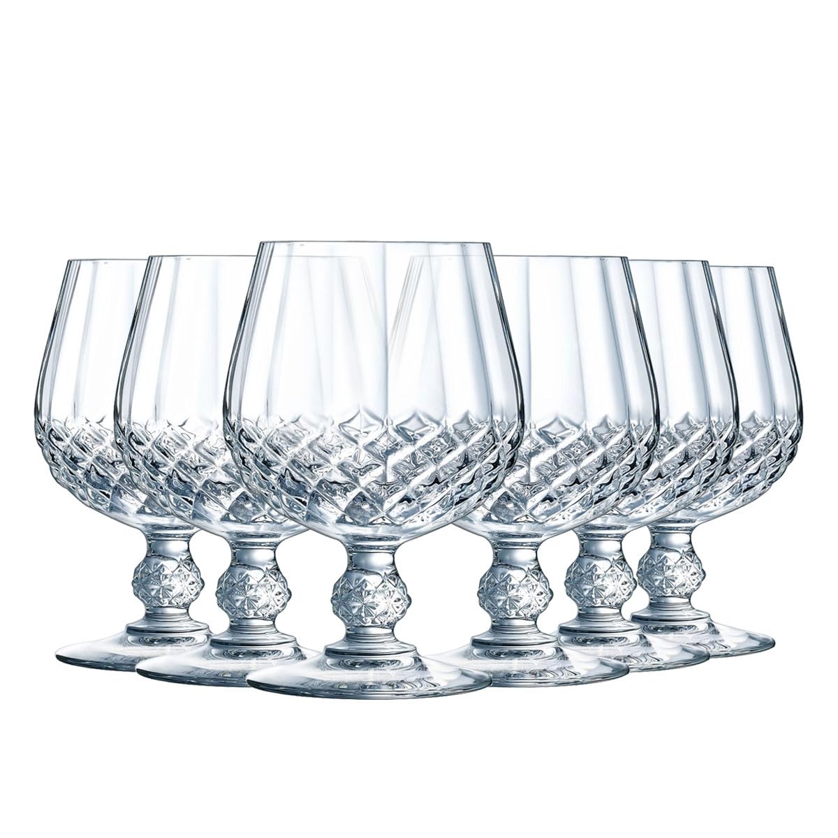 Cristal d'Arques Paris - Collection Longchamp - 6 Verres à cognac 32 cl en Kwarx - Brillance, Transparence et Haute Résistance - Moulures Iconiques - Fabriqués en France