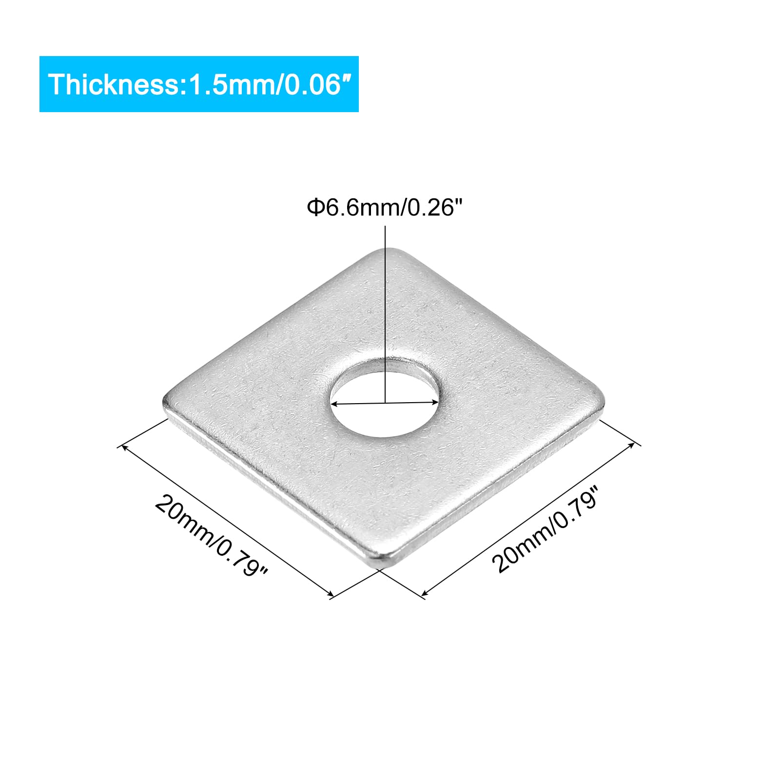 sourcing map Quadratische Unterlegscheiben, 50 Stück, M6 x 20 x 20 x 1,5 mm, 304 Edelstahl, quadratische Unterlegscheiben, flache Unterlegscheiben, Abstandshalter Dichtung für Hardware-Befestigung