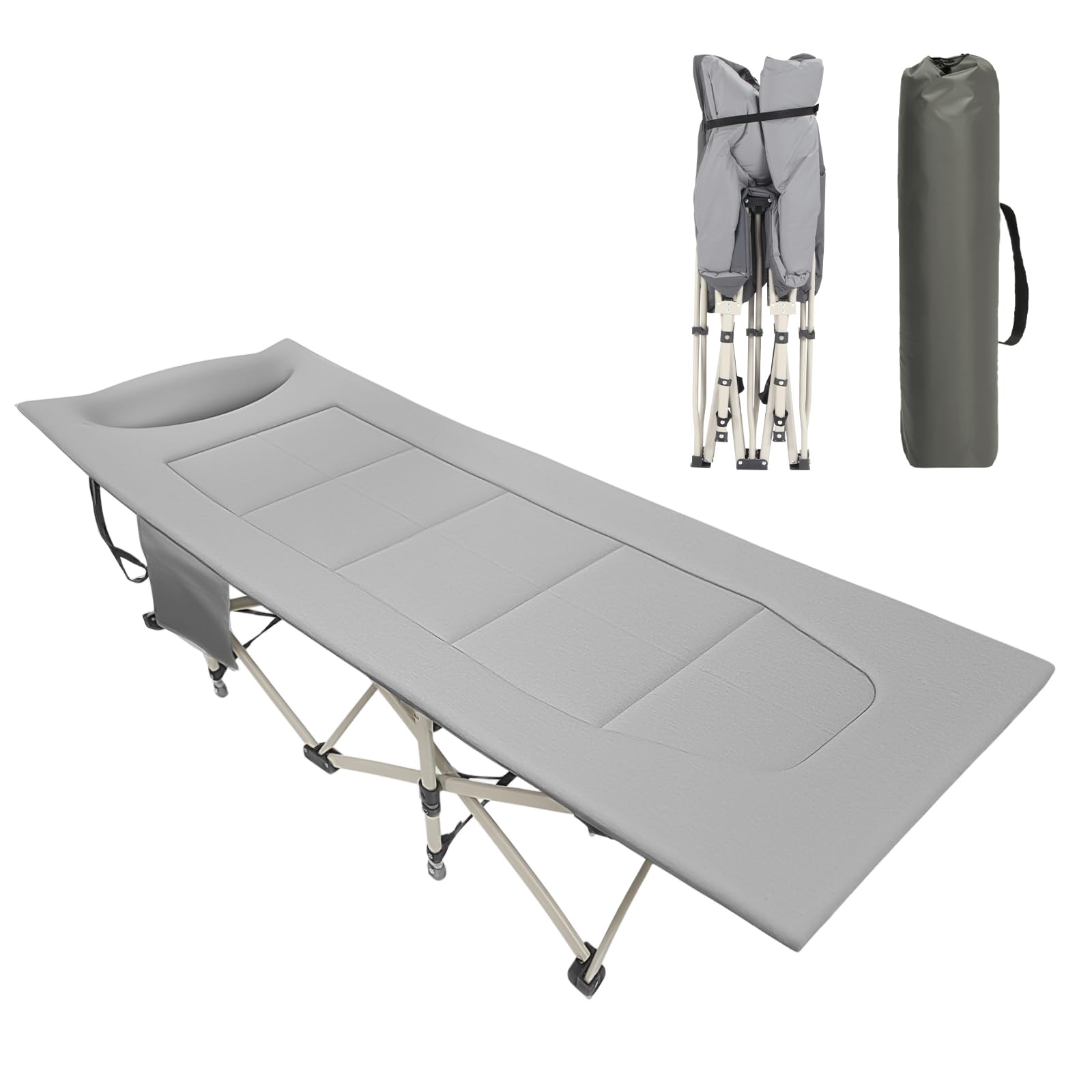 Capsste Folding Camp Bed for adults 500lbs with Cushion, Portable Tent Comfortable Travel Camping Cot for Sleeping, Stronge Thicker Tubes Sleeping Cot Outdoor Travel Office
