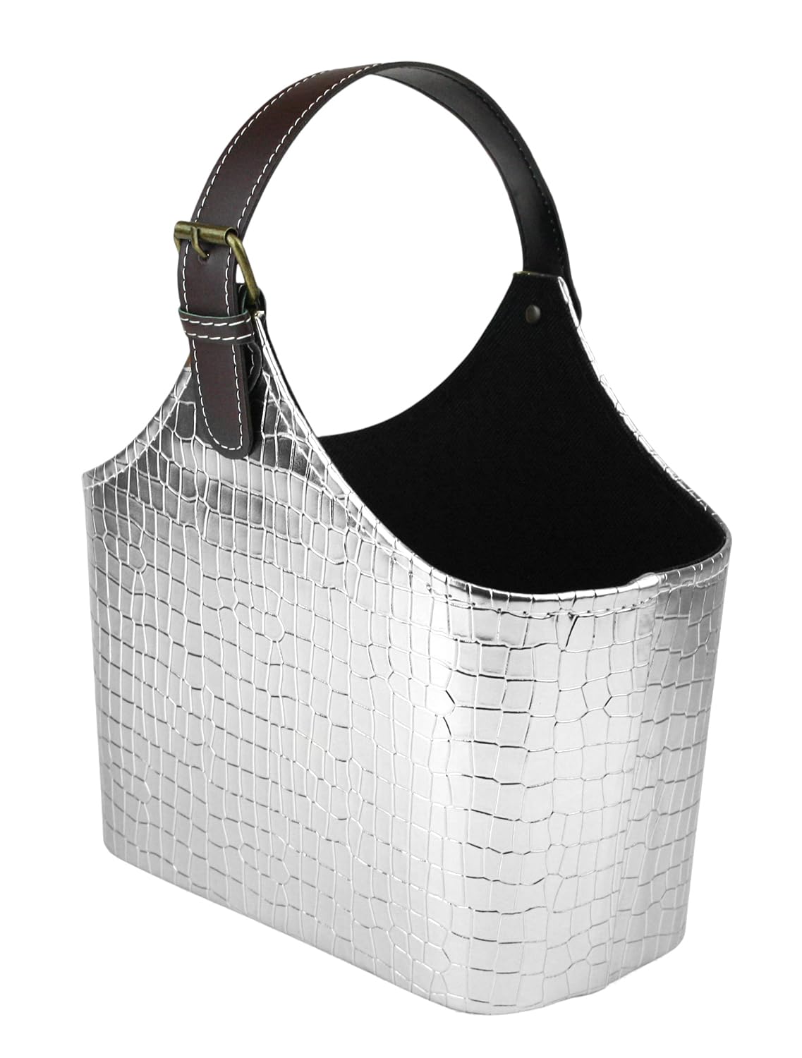 Panier de rangement crocodile argenté aux finitions haut de gamme