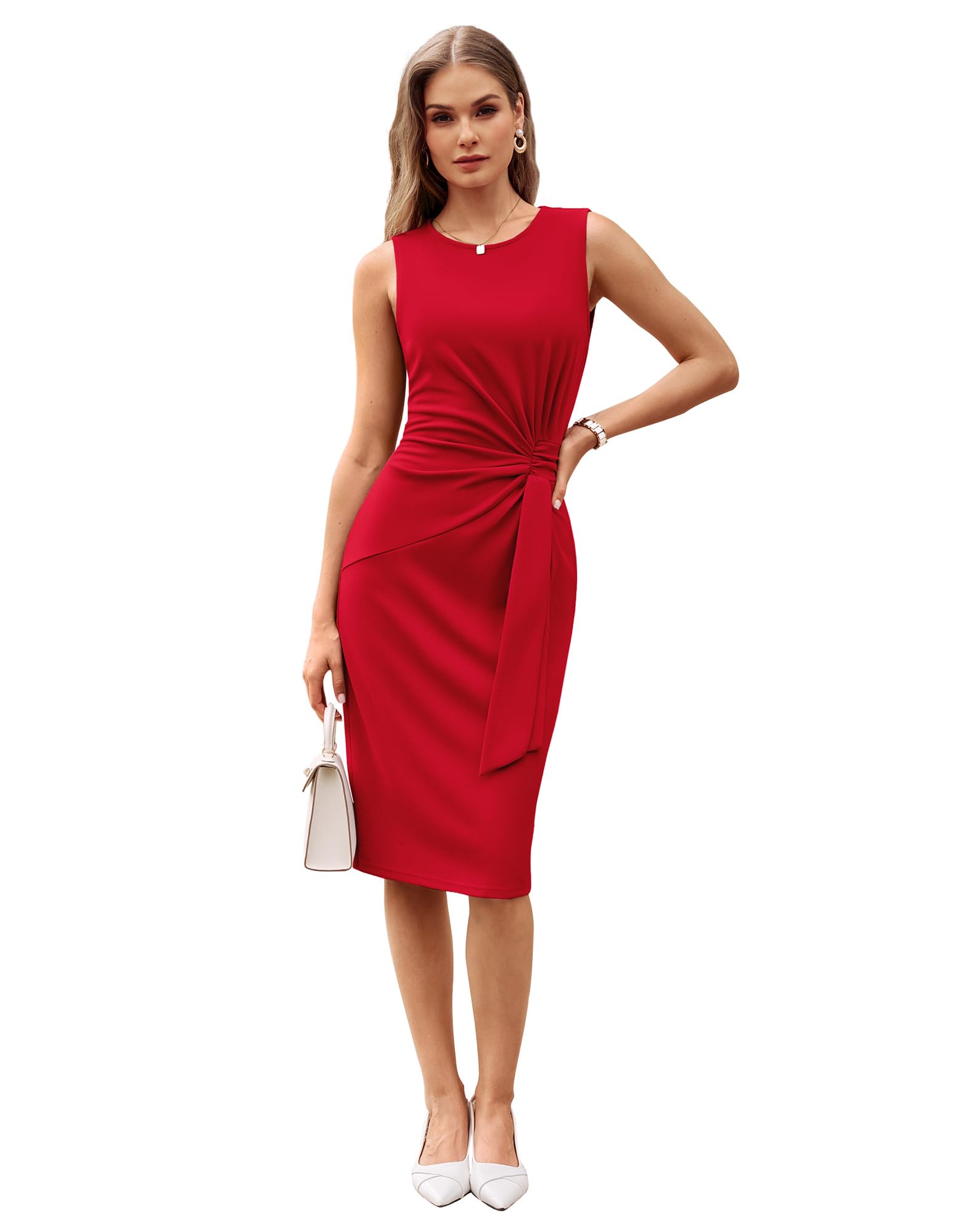 GRACE KARIN Damen Elegantes Wickelkleid Ärmellos Etuikleid Rundhals Midi Business Kleid Cocktail Party Bleistiftkleid Formelle