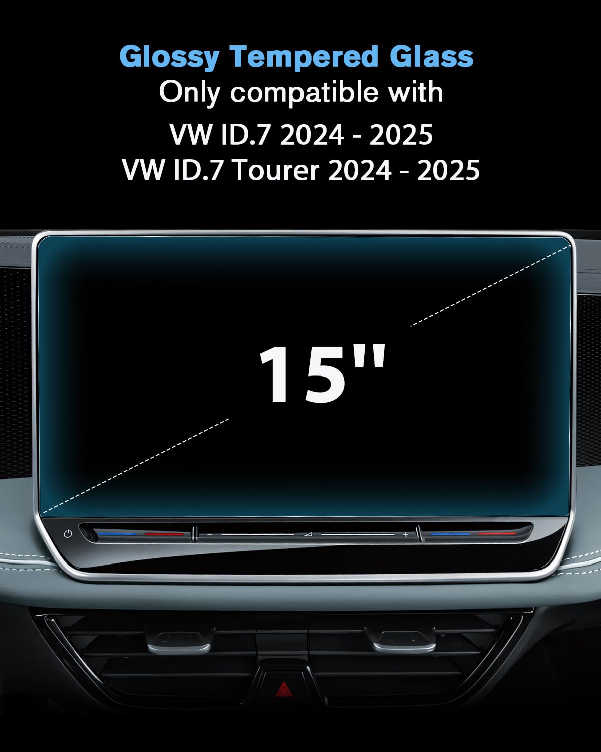 Protector de pantalla 9H para VW ID.7 ID7 2024-2025 de 15 pulgadas, protector de pantalla universal para VW ID.7 Tourer con cristal templado, accesorio antiarañazos