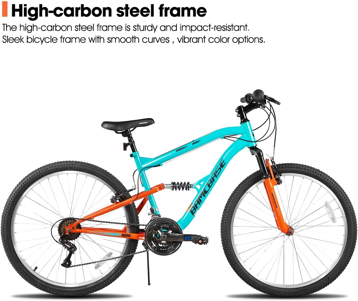 Hiland Full Suspension Mens Mountain Bike, 18 Speed, 26 Inch Wheel, Dual V Brake Bike for Men Womens Adult Bicycle