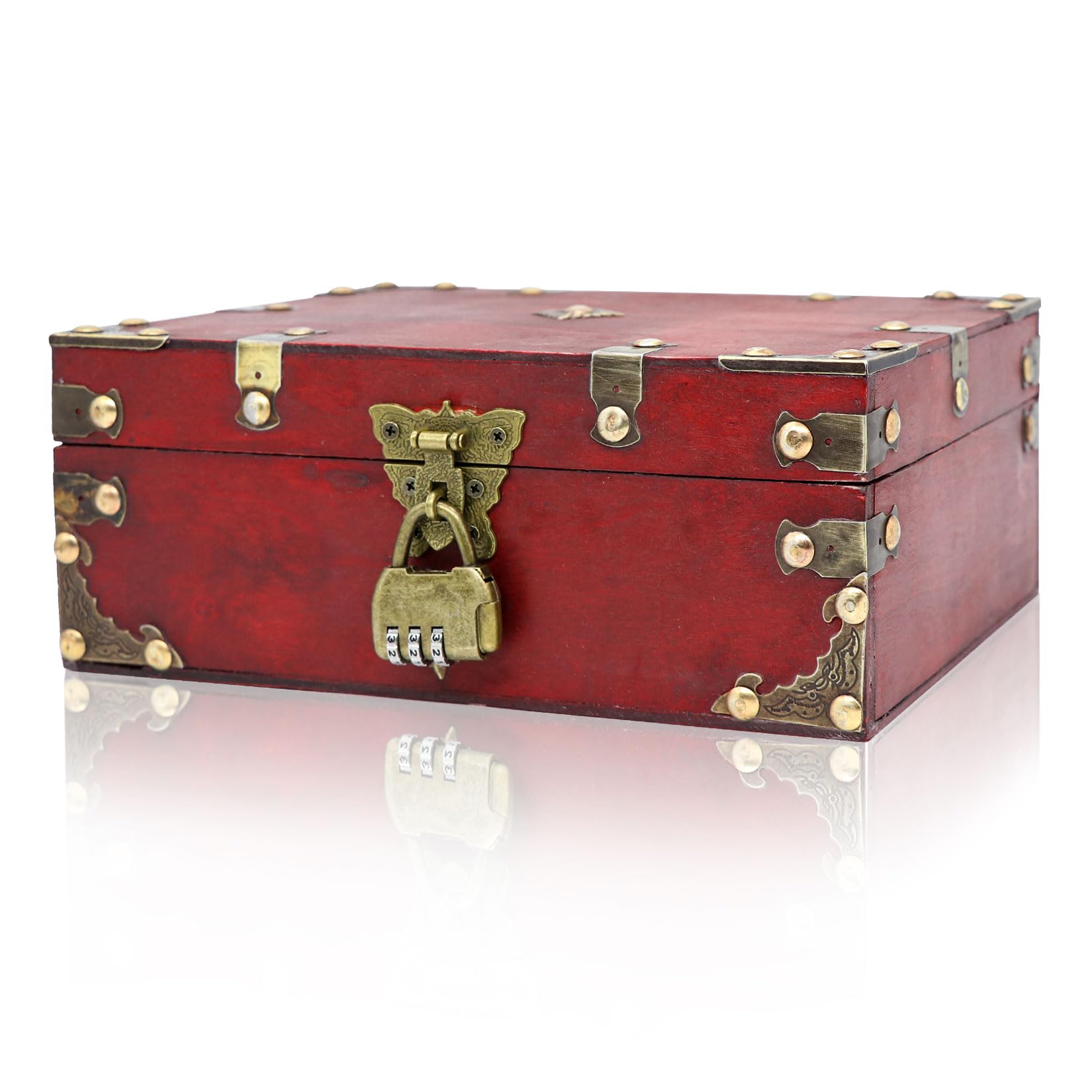 Forhandy drewniana skrzynia skarbów, 24 x 17 x 10 cm – skrzynia skarbów w stylu vintage z zamkiem, piratów, skrzynia skarbów, dla dzieci, na prezent, na wesele, do przechowywania, dekoracja (kolor