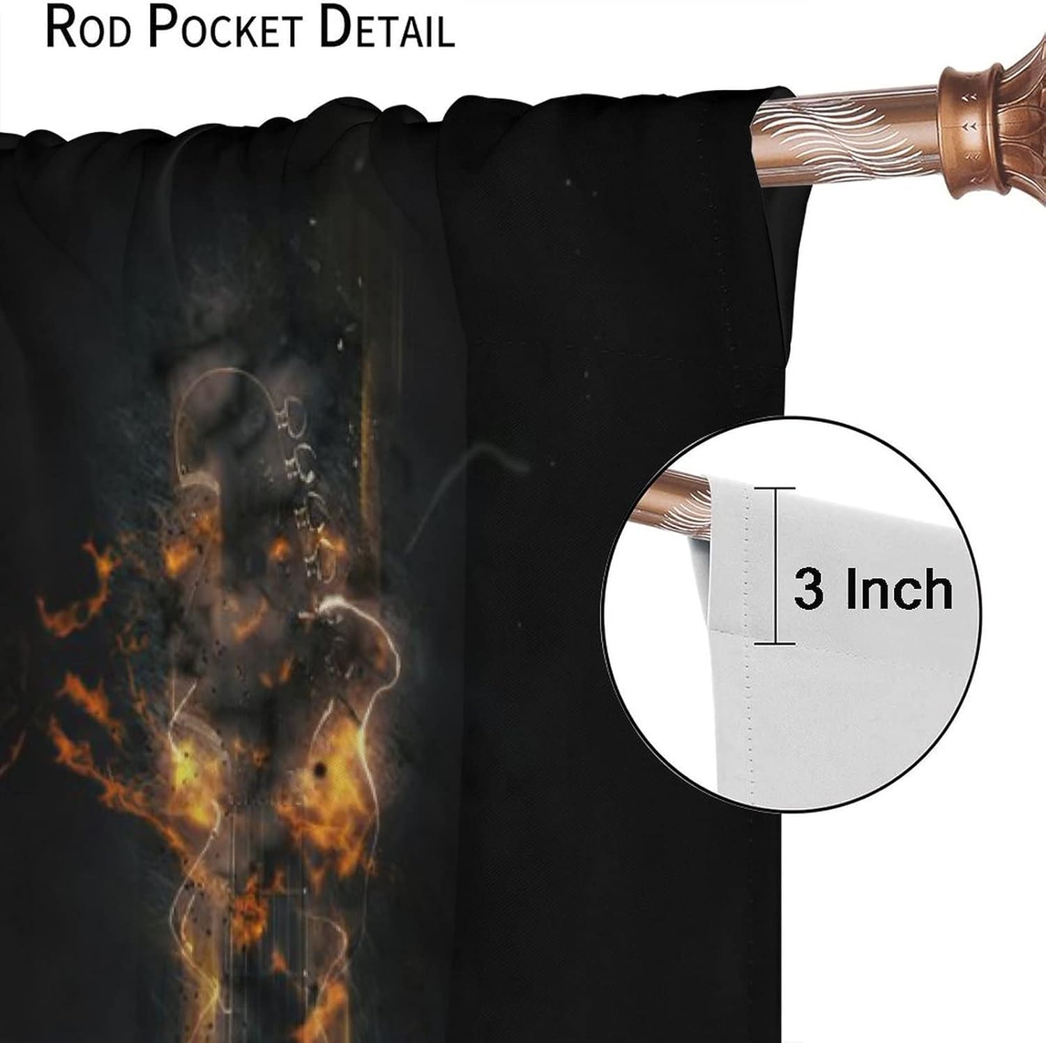 Burning Guitar Blackout Curtains for Bedroom,Cool Heavy Metal Black Fashion Fire Electric Guitar Window Drapes Rod Pocket 2 Panels 45L x 21W