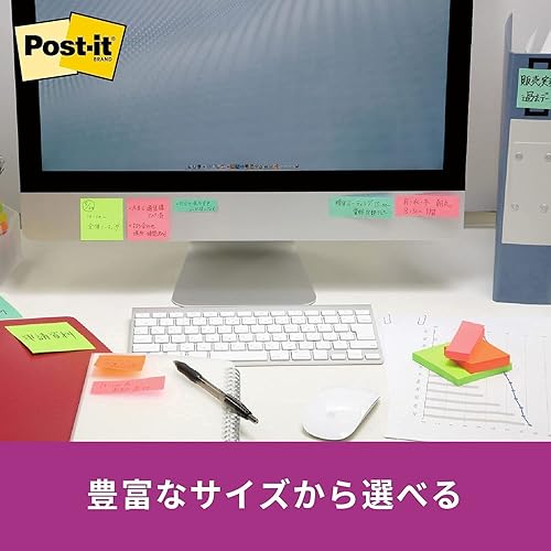 Miniatura 6 de Post-it 654-6SSAN-AM Sticky Notes, Strong Adhesive, Neon Color, 3.0 x 3.0 inches (75 x 75 mm), 90 Sheets x 6 Packs