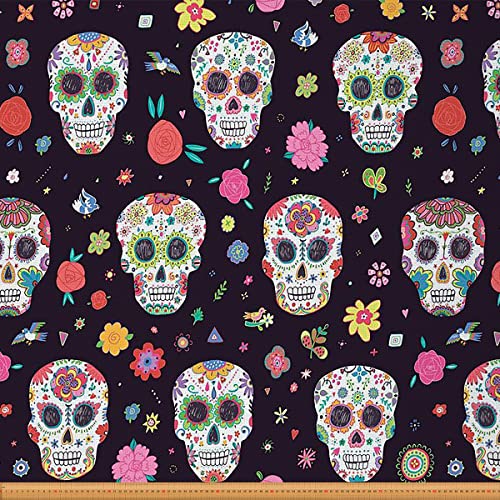 The Yard Rose - Tessuto decorativo con teschio gotico per trapuntatura, cucito, boho, Halloween, fai da te per interni ed esterni, 1 m