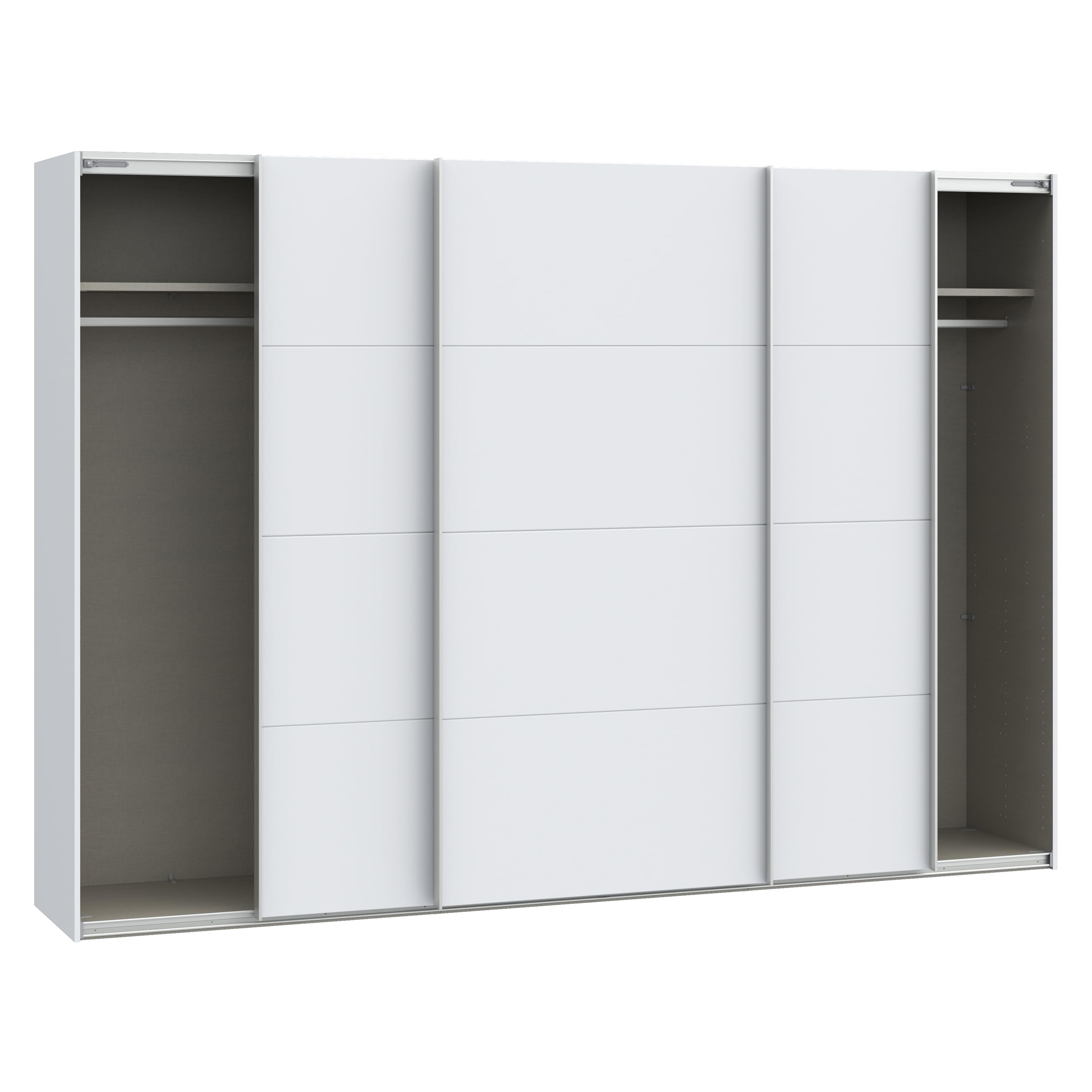 Forte SOPHISTISPACE Kleiderschrank 300, 3-türiger Schwebetürenschrank mit Einlegeböden und Kleiderstange, Weiß, 299,8 cm breit, 210,5 cm hoch, 62,9 cm tief