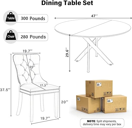 Miniatura 7 de RGZ Juego de mesa de comedor de estilo moderno de mediados de siglo en negro para 4, mesa redonda rústica retro de estilo granja de 47' para la