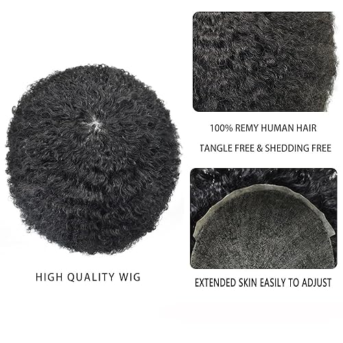 Miniatura 10 de Afro Toupee para hombres negros, piel de polietileno completa, onda de inyección de poliuretano, sistema de reemplazo de cabello humano