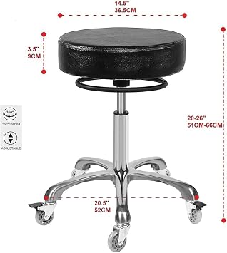 Salon Rolling Stools with Locking Castor Wheels - Adjustable Swivel Stool Chair Heavy Duty 400 lbs Thick Cushion Hydraulic Shop Stool for Massage Kitchen Salon Spa Tattoo Medical Office(Black)