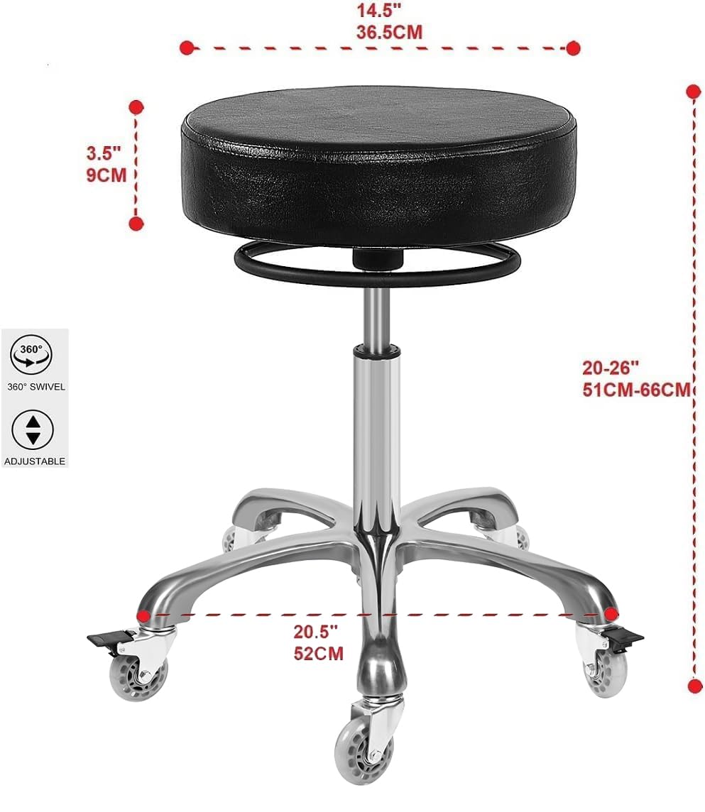 Salon-Rollhocker mit feststellbaren Rollen, verstellbarer Drehhocker, strapazierfähig, 180 kg dickes Kissen, hydraulischer Ladenhocker für Massage, Küche, Salon, Spa, Tattoo, medizinisches Büro