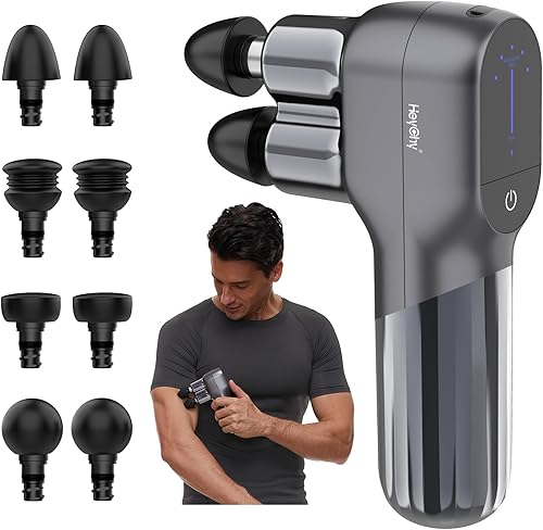Pistola de masaje, mini pistola de masaje de percusión de tejido profundo con doble cabeza, masajeador portátil de mano para atletas, ideal para