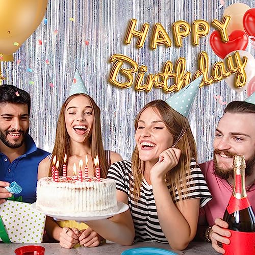 Image of Silver Party Streamers 2Pack Metallic Tinsel Foil Fringe Curtains 3.3X 8.3ft Party Decors for Photo Booth Photoshoot Bridal Shower Engagement Disco Bachelorette Party Decors Streamers for Christmas
