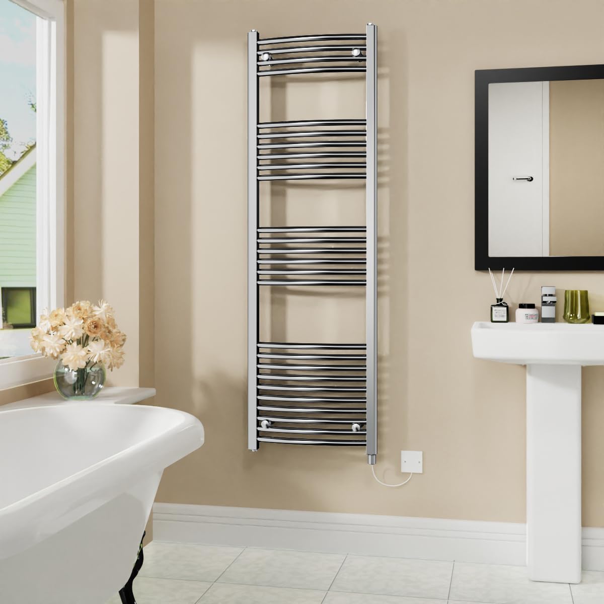 Warmehaus Electric Heated Towel Rail Curved Chrome Bathroom Towel Radiator 1600x500mm - 800W