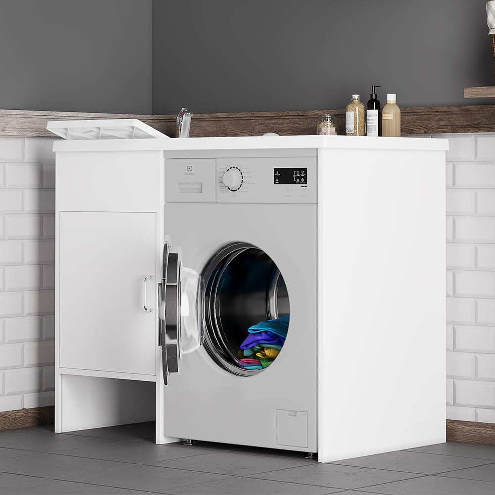 Inbagno Lavatoio e Coprilavatrice con Mobile in PVC 109x60x85 cm Bianco Vasca Sinistra