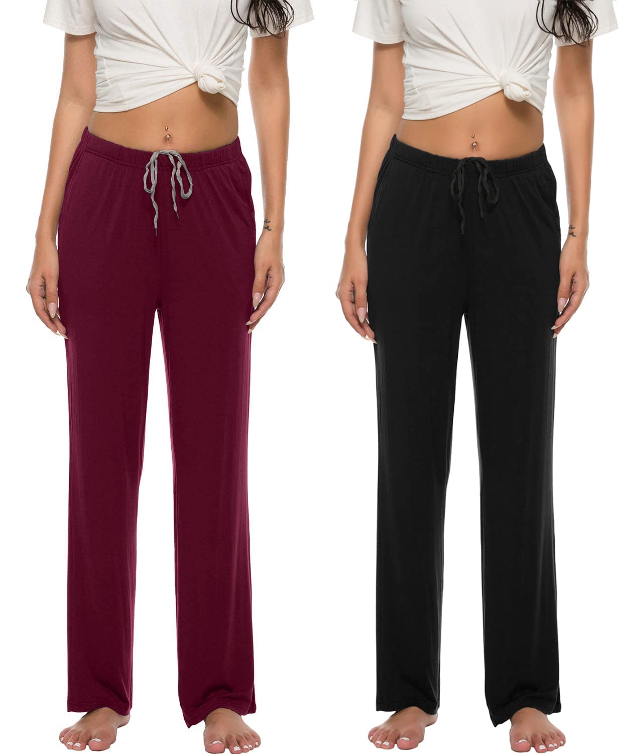 MoFiz Mujer Pantalones Largos Pijama Suave Pantalón Casual de Casa Dormir con Bolsillos y Cordón