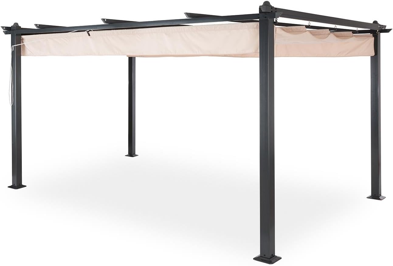 blumfeldt Pantheon Pergola Awning - Aluminium Sun Canopy, 200 g/m² Polyester with Water-Repellent Polyurethane Coating, Weather-Resistant Powder Coating - 3x4 m, Beige