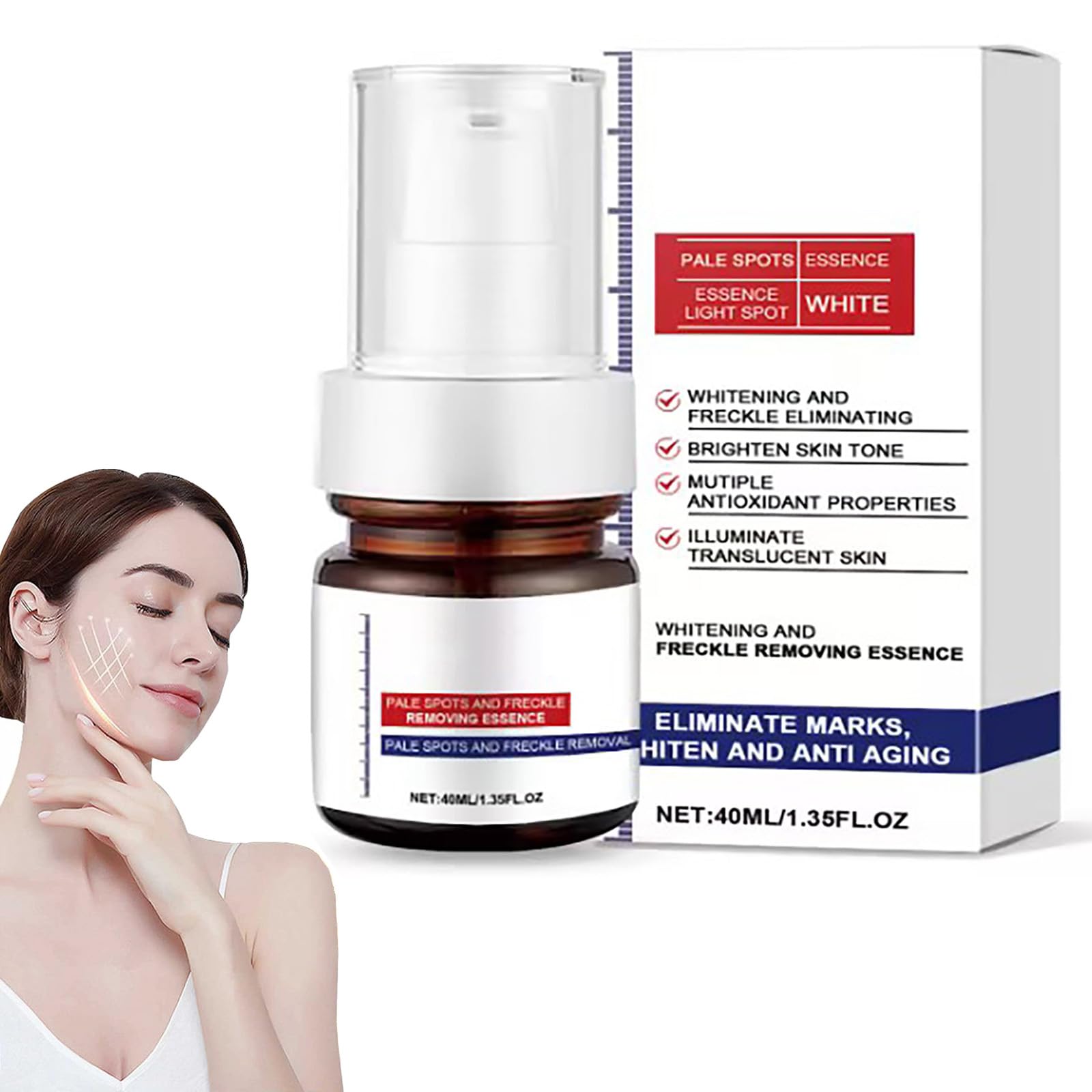 Dark 𝐒𝐩𝐨𝐭 Remover for Face, 𝐖𝐡𝐢𝐭𝐞𝐧𝐢𝐧𝐠 and 𝐅𝐫𝐞𝐜𝐤𝐥𝐞 Removing Essence, Dark 𝐒𝐩𝐨𝐭 Corrector for Face and Body, Korean 𝐖𝐡𝐢𝐭𝐞𝐧𝐢𝐧𝐠 Skin Care Cream (1PC, 40ml)