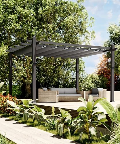 OutdoorVibe - 10'x13' Heavy-Duty Aluminum Pergola Gazebo - Adjustable Sunshade Canopy & Reinforced 4-Sided Base | All-Weather Outdoor Shelter for Backyard, Deck, Lawn & Garden Parties (Gray)