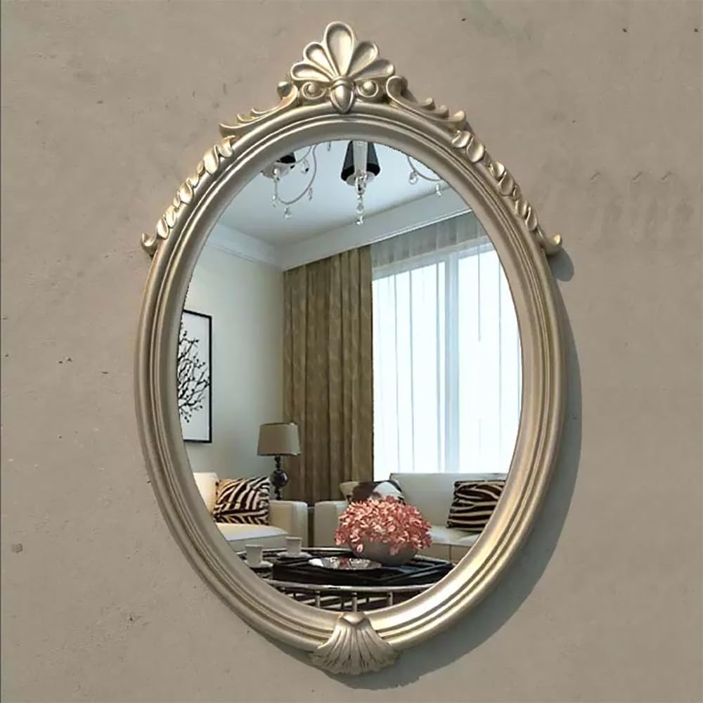 SXFSDOU Ornate Vintage Bathroom Mirror, Baroque Style Wall 30 * 20IN Decorative Art Deco Brass Mirror for Mantle, Bathroom, Bedroom Mounted(3,90 60CM/35 24IN)