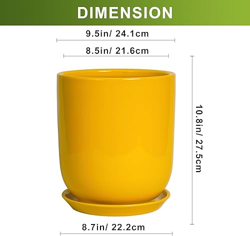 Miniatura 3 de Maceta de cerámica para plantas, maceta de 10 pulgadas para interiores con orificio de drenaje y platillo, maceta grande para plantas al aire libre,