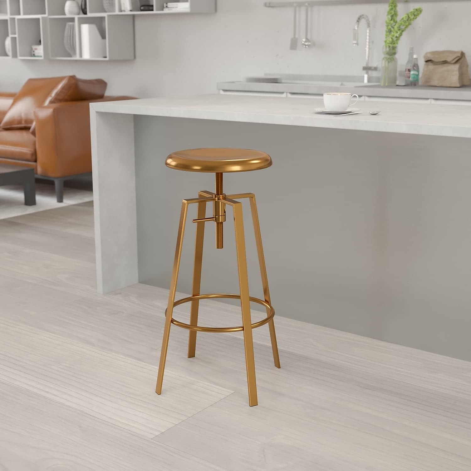 Flash Furniture Toledo Industrial Style Barstool with Swivel Lift Adjustable Height Seat in Gold Finish