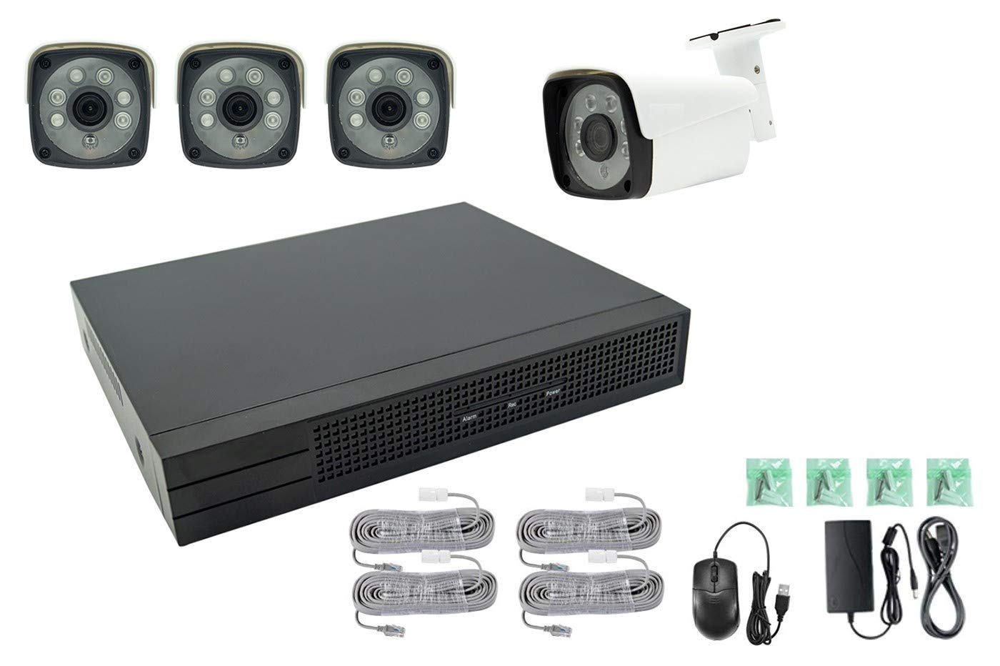 KIT VIDEOSORVEGLIANZA COMPLETO NVR POE 4 CANALI 4 TELECAMERE 2MPX IP NVR+4 TELECAMERE+CAVO DI ALIMENTAZIONE