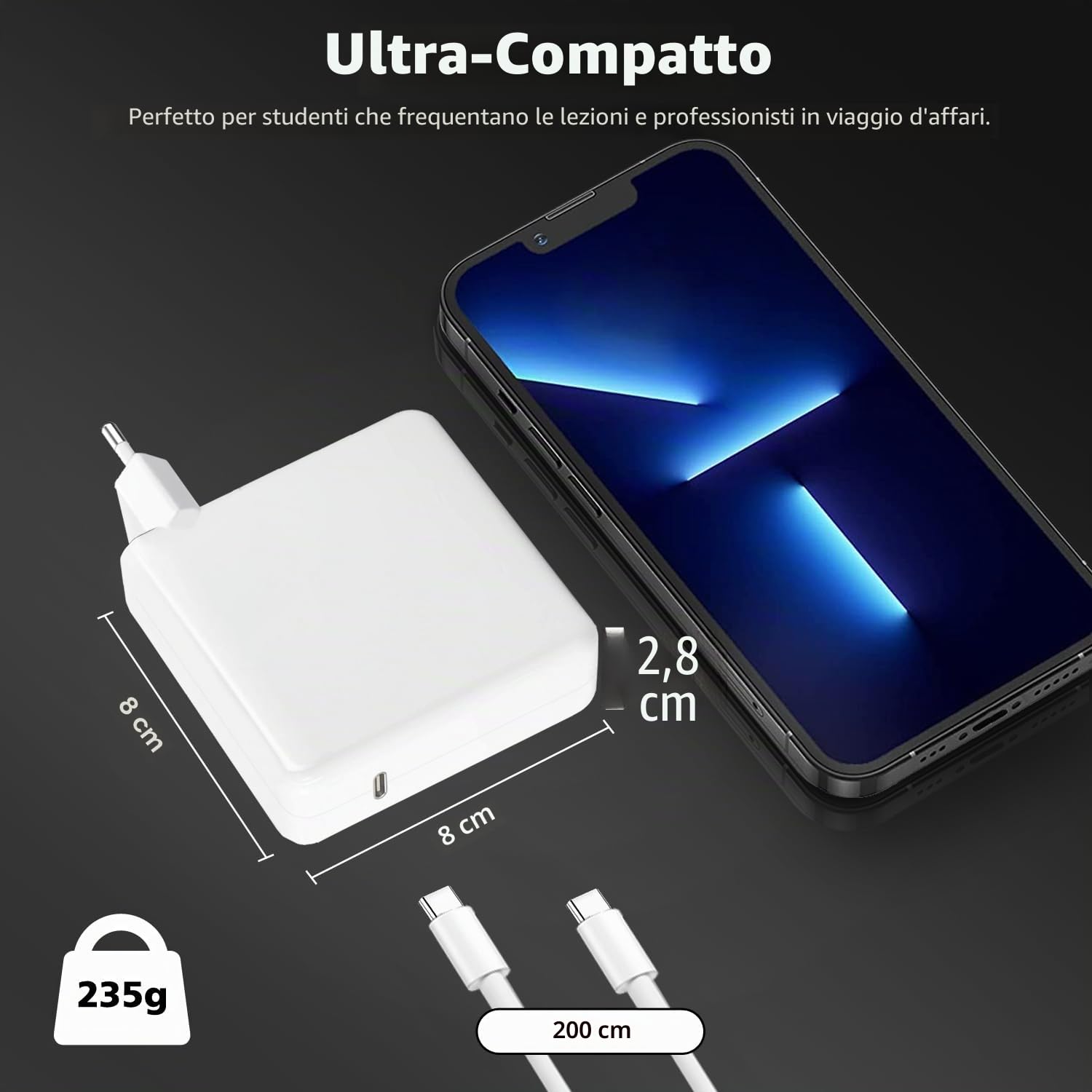 Caricatore USB C Tipo C 100W Alimentatore per Mac Book Air Mac Book Pro 13 14 15 16 pollici 2024 2023 2022 2021 2020, M1 M2 M3 Mac Laptop, iPad, Caricabatterie Rapido