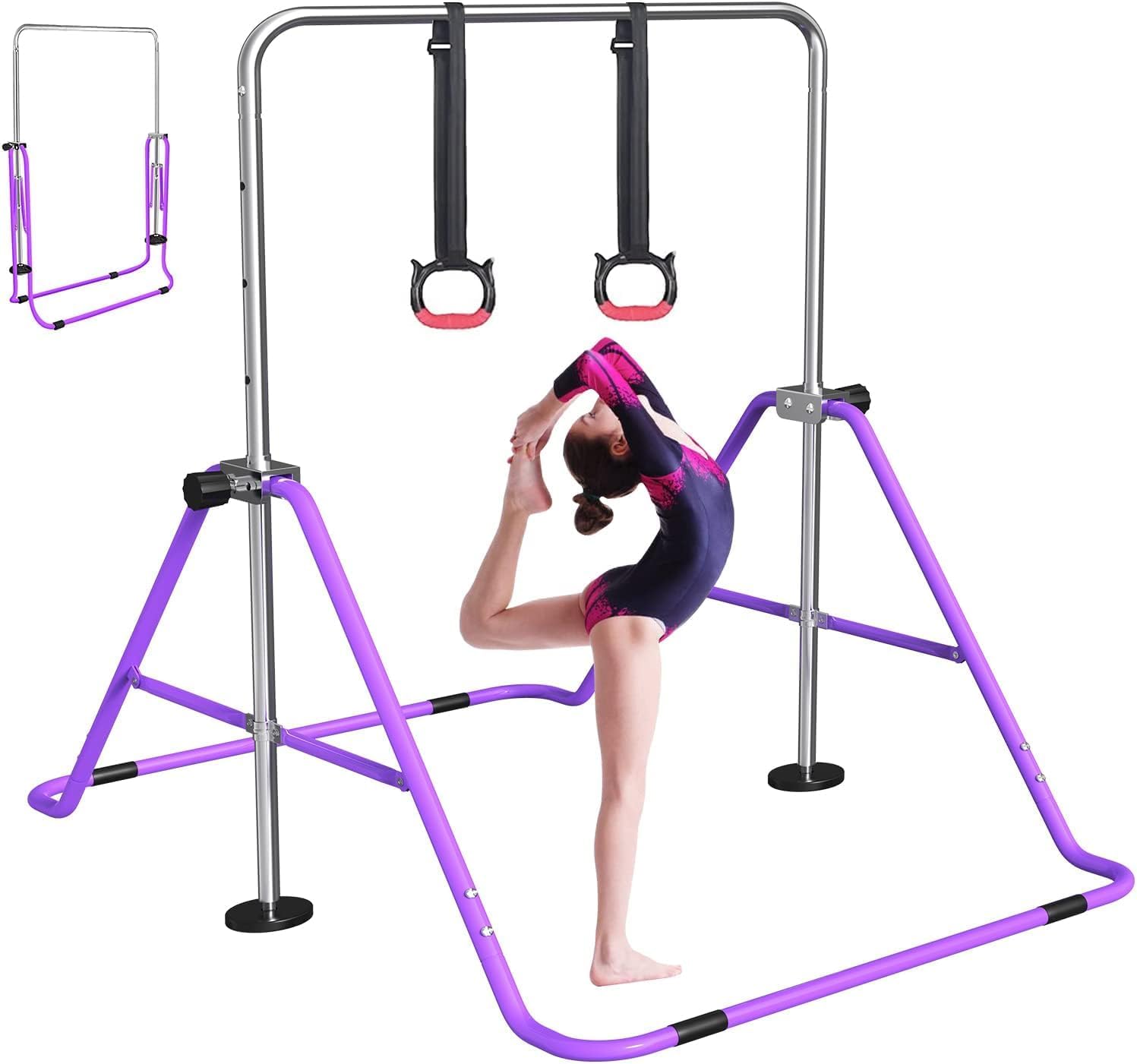 FBSPORT Gymnastics Bar for Kids, Adjustable Height Gymnastic Horizontal Bars,Junior Training Bar Children Folding Training Monkey Bars for Home Using
