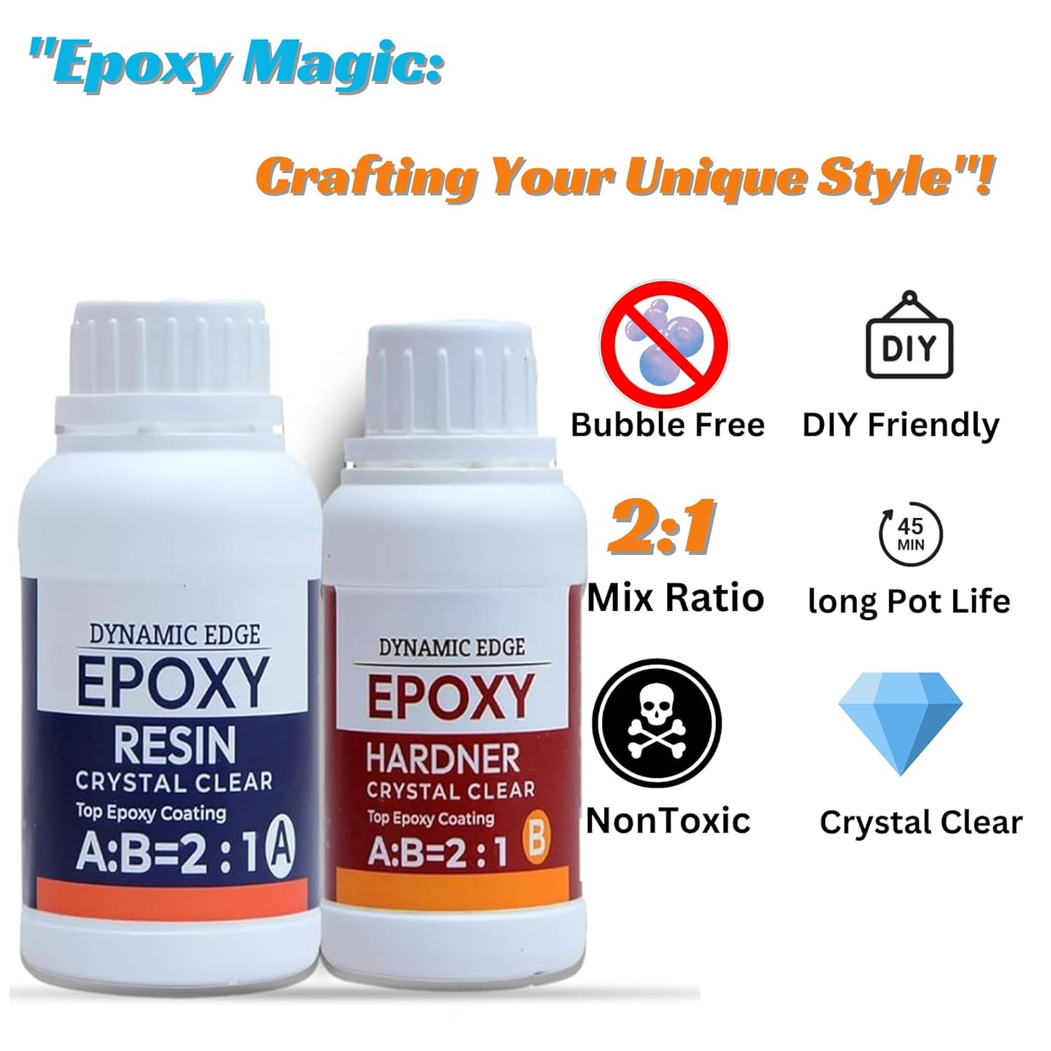 DYNAMIC EDGE - Epoxy Resin - 2:1 Epoxy Resin and Hardener Art Kit Crystal For Art and Craft Home Dcor Projects, Gloves & Sticks, epoxy resin art kit (EPOXY RESIN 150 G WITH MOULD) | Ebook Included 3