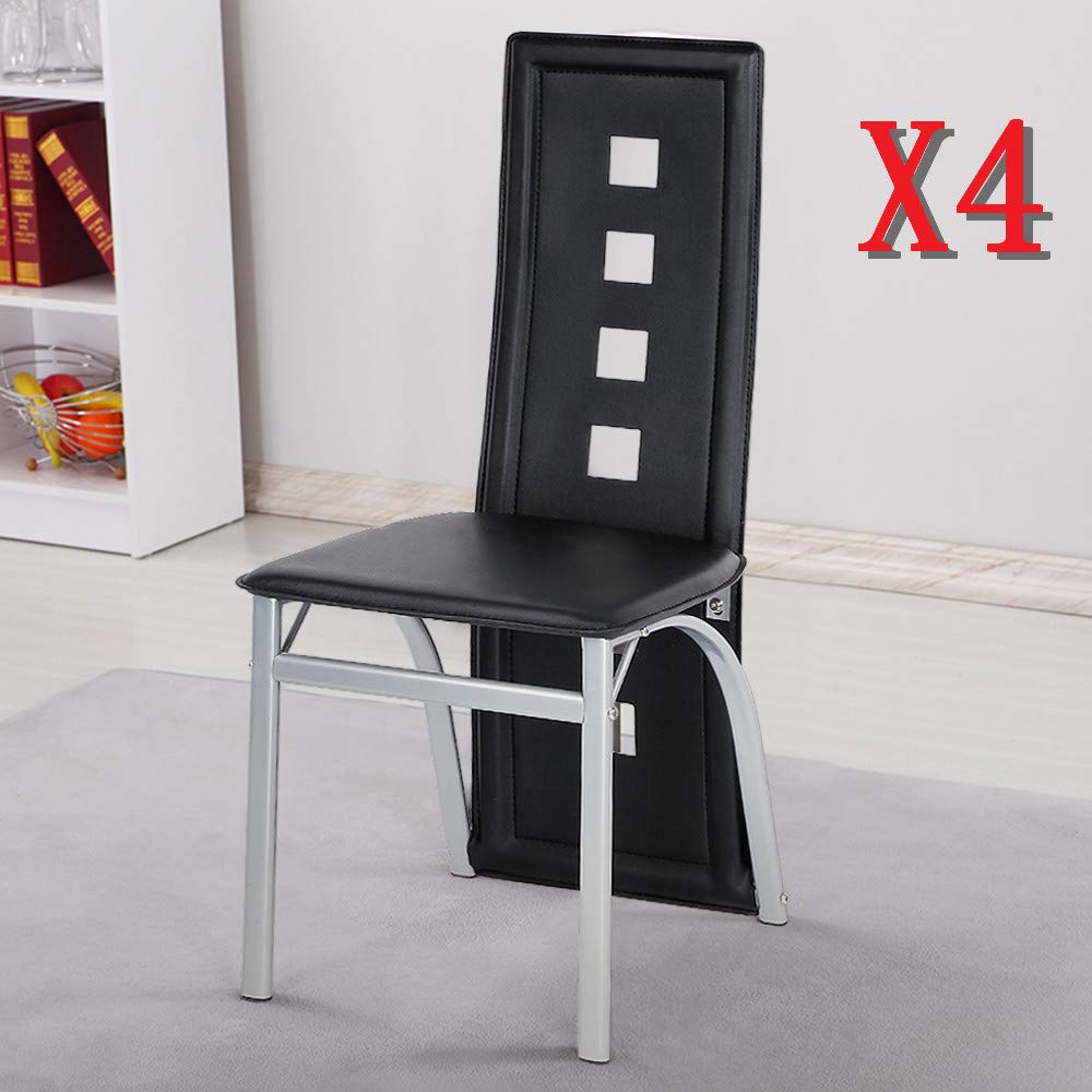 Juego de 4 sillas de Comedor, Silla de Cocina, Respaldo Alto, Asiento Ancho, Muebles de Comedor, Silla de salón de Piel de PVC para Cocina, Comedor, jardín,Negro-4PC