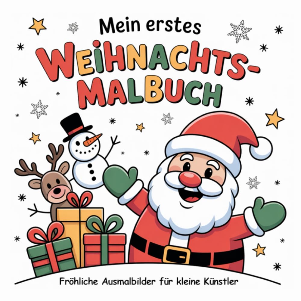 Mein erstes Weihnachts-Malbuch: Fröhliche Ausmalbilder für kleine Künstler ab 4 Jahren – mit Weihnachtsmann, Rentieren, Geschenken und Schneemännern